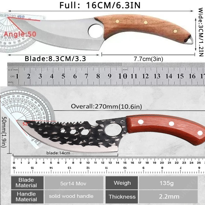 Meat Cleaver Boning Knife Wooden Handle Kitchen Knives Mongolian Meat Eating Knife Beef Lamb Knife Stainless Steel Butcher Knife