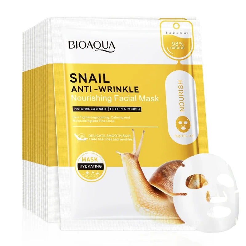10pcs BIOAQUA Snail Face Mask Moisturizing Brightening Anti-aging Anti Wrinkle skincare Facial Masks Face Sheet Mask Skin Care