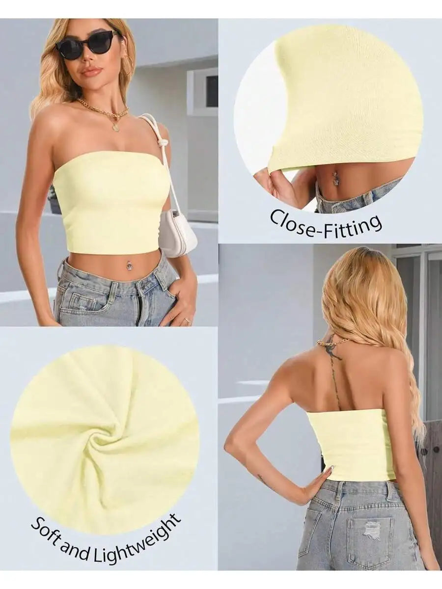 Women Tube Tops Strapless Shirt Summer Outfits Bandeau Basic Crop