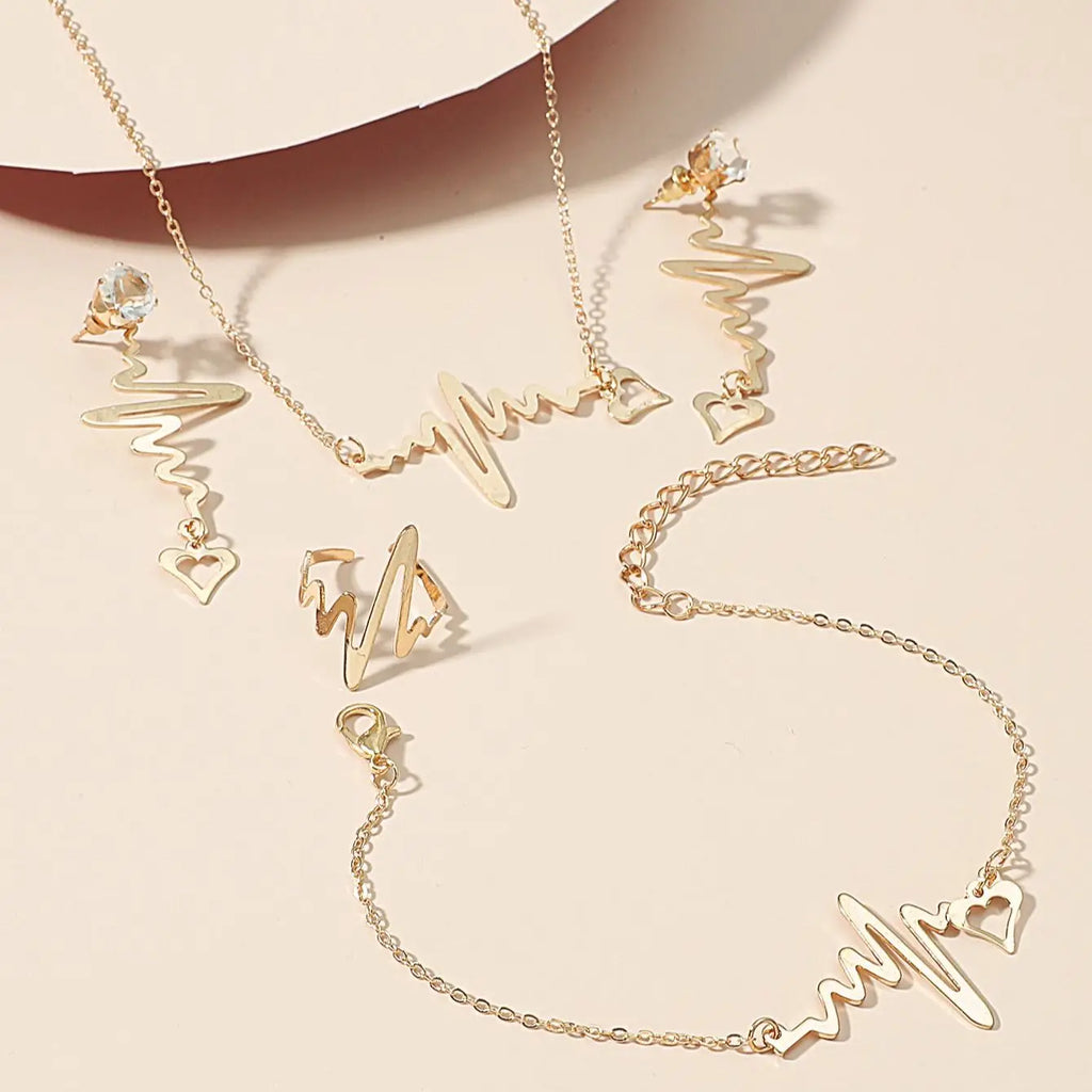 5 Pts Heartbeat Love Zircon Necklace Bracelet Ring Earrings