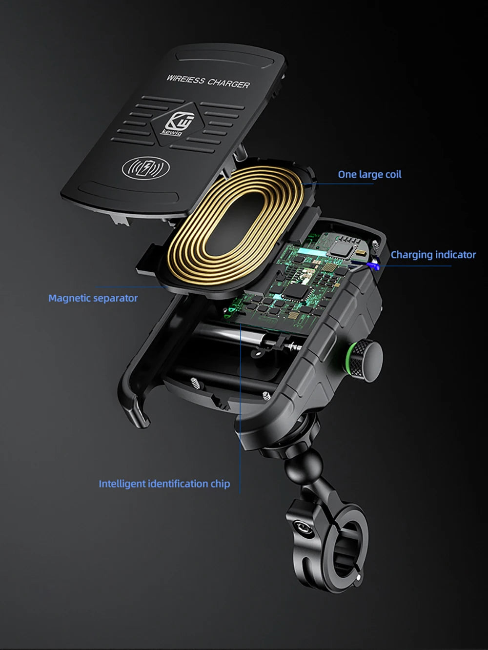 Motorcycle Phone Holder Wireless Charger Moto Motorbike Mirror Mobile Stand Support USB-C Fast Wireless Charging Cellphone Mount