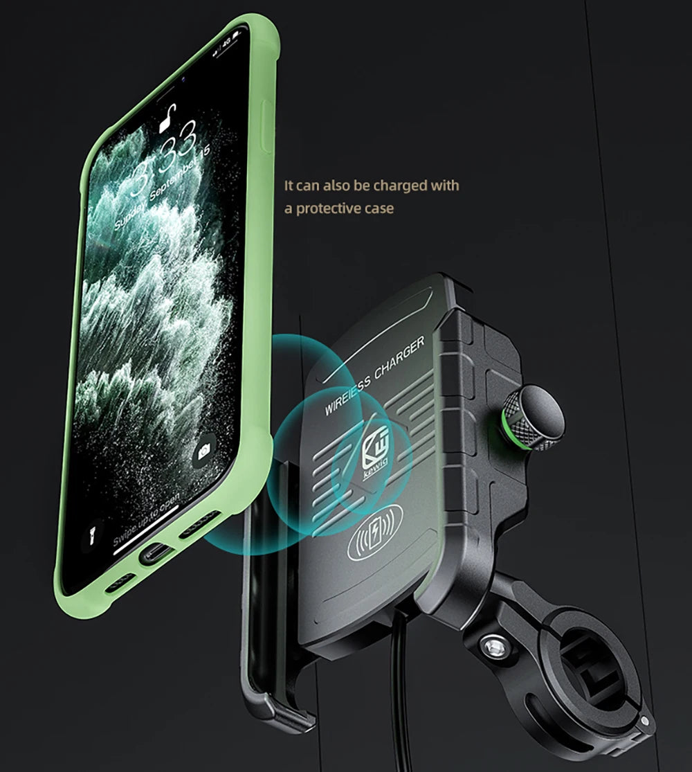 Motorcycle Phone Holder Wireless Charger Moto Motorbike Mirror Mobile Stand Support USB-C Fast Wireless Charging Cellphone Mount