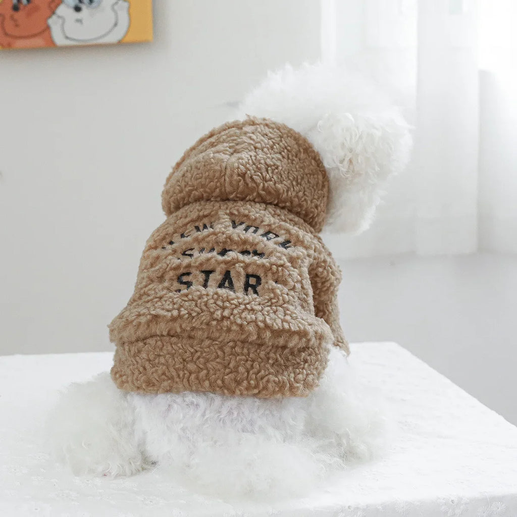 Autumn and Winter Pet Lamb Fleece Hooded Jacket Puppy and Cat Clothes New Models Thick and Warm Letter Hoodie Pet Clothes