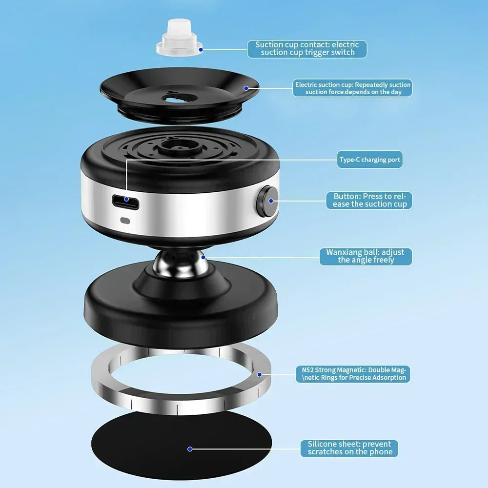 Car Center Console Wireless Charger Magnetic Vacuum Suction Cup Phone Holder for Magsafe iPhone 16 15 14 13 Fast Charging Stand