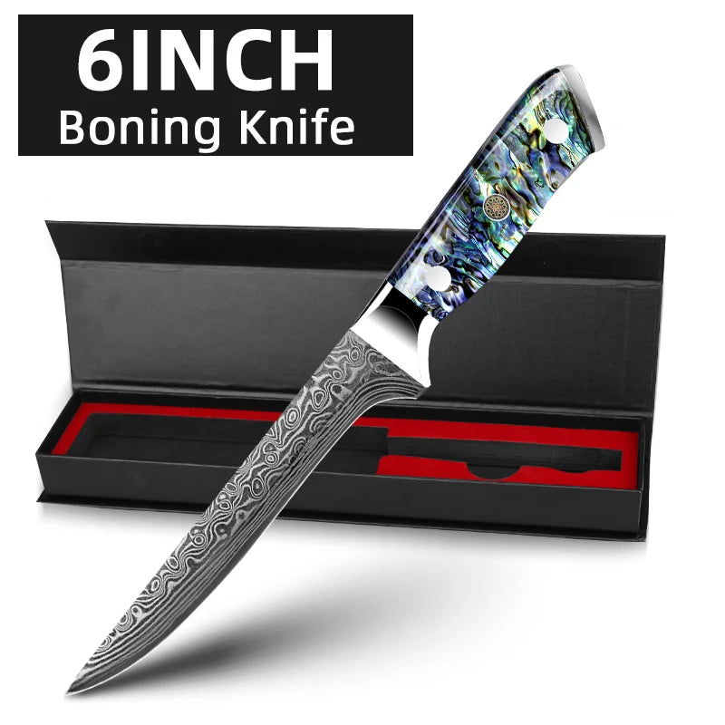 Damascus Knife Chef Knife Japanes VG10 67 Layer Steel Cleaver Paring Bread Knife Lasting Sharp Abalone Shell Handle Kitchen Gift