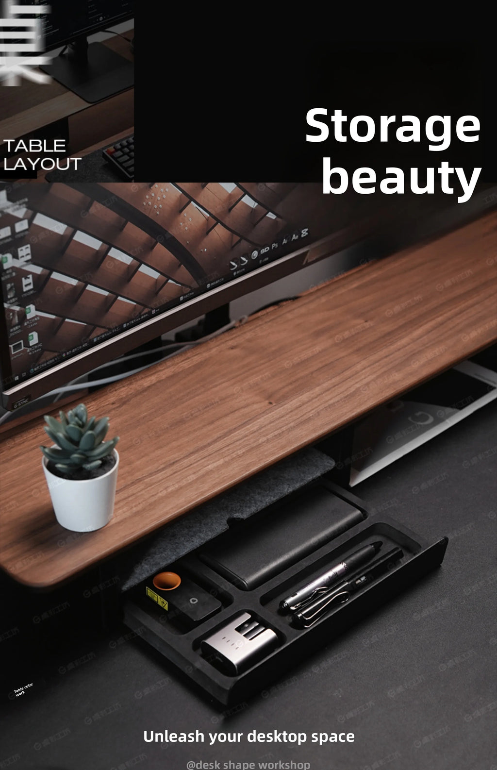 Monitor Stand Riser Storage Drawers Office Desk Organizer Computer Storage Shelf Ergonomic Desk Accessory for Home Office Setup