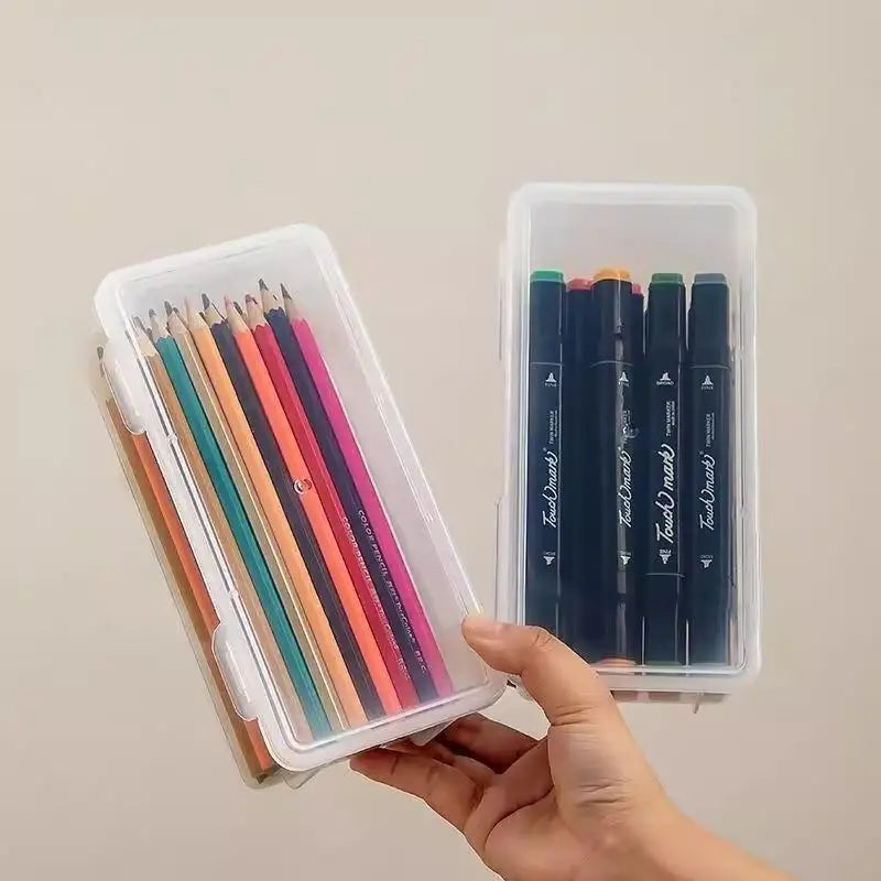 Black Desk Organizer Transparent Plastic Storage Box With Lid For Pens Pencils Markers School Supplies & Office Organization