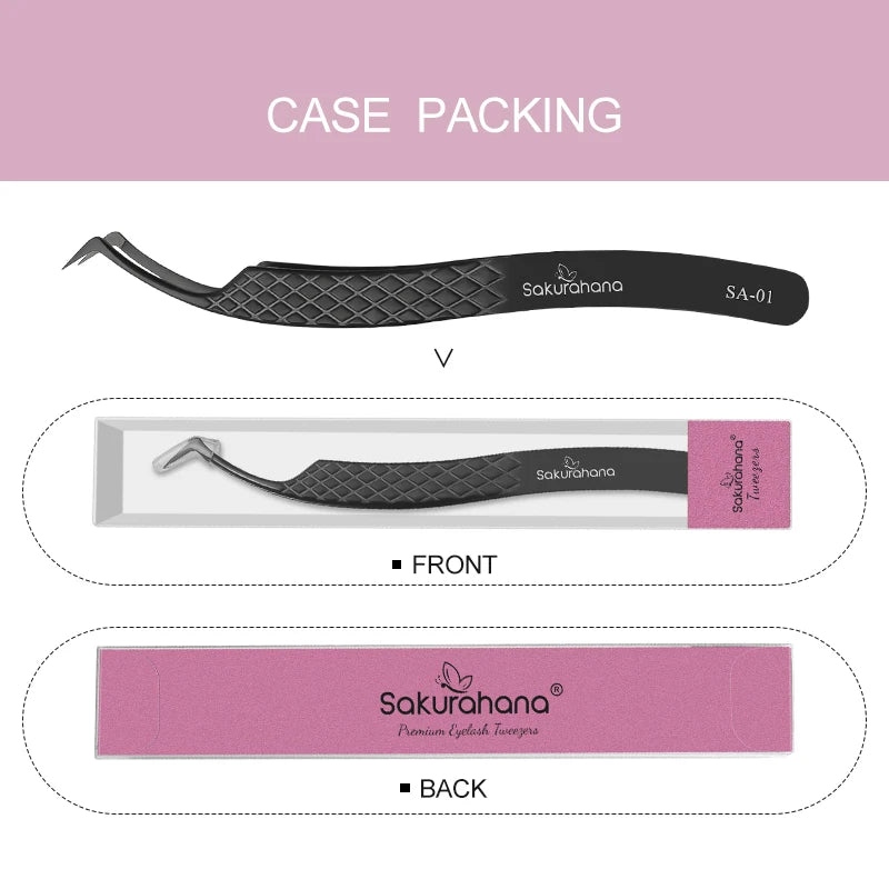 SAKURAHANA Professional Eyelash Tweezers Black Fiber Tip for Lash