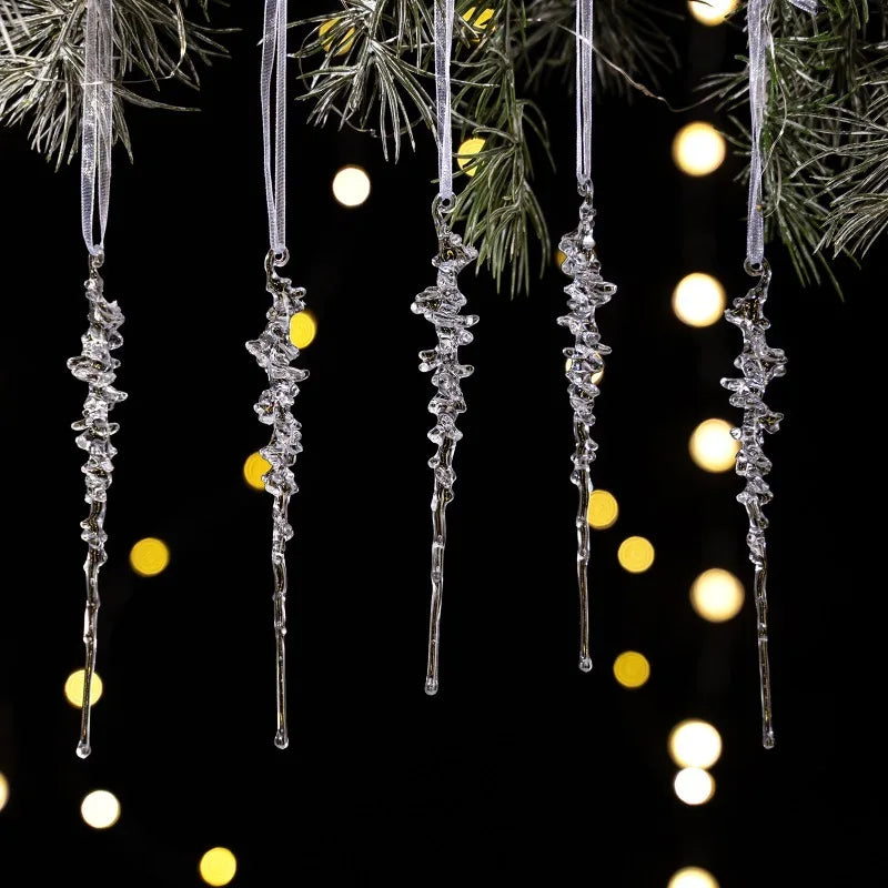 20/50PCS Clear Acrylic Icicle Ornaments Threaded Pendants for Christmas Tree Decorations Crystal Hanging Icicles Drop Xmas Wedding Decoration Supplies