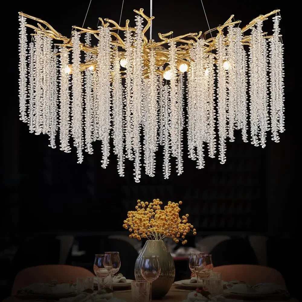 Artpad Luxury Round Crystal Chandelier Dining Room Bedroom Branch Crystal Hanging Pendant Chandelier for Kitchen Living Room