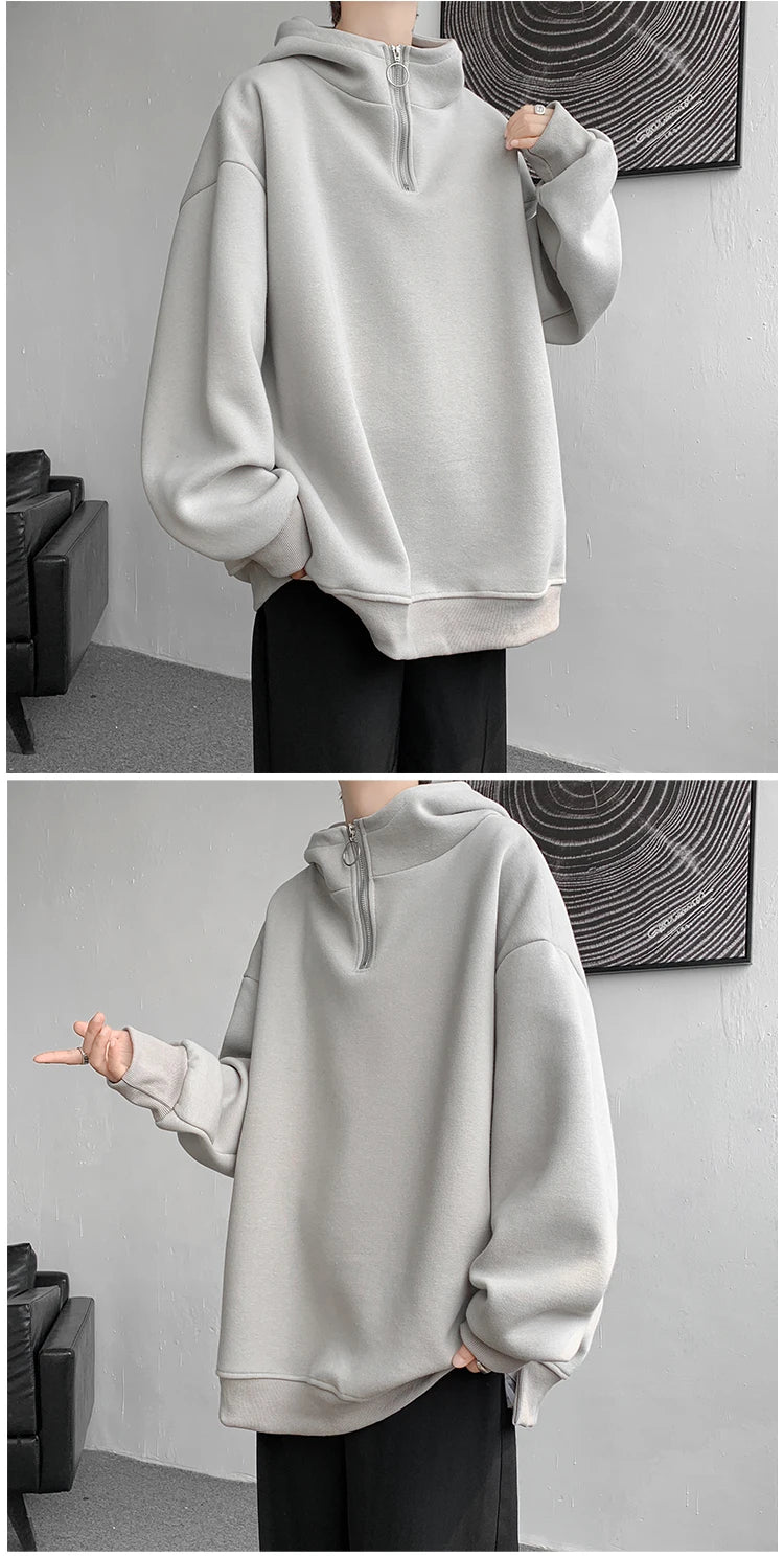 Turtleneck Hoodie Zipper Pullovers Streetwear Hip Hop Hooded Sweatshirt Men Clothing Korean Couples Harajuku Coat