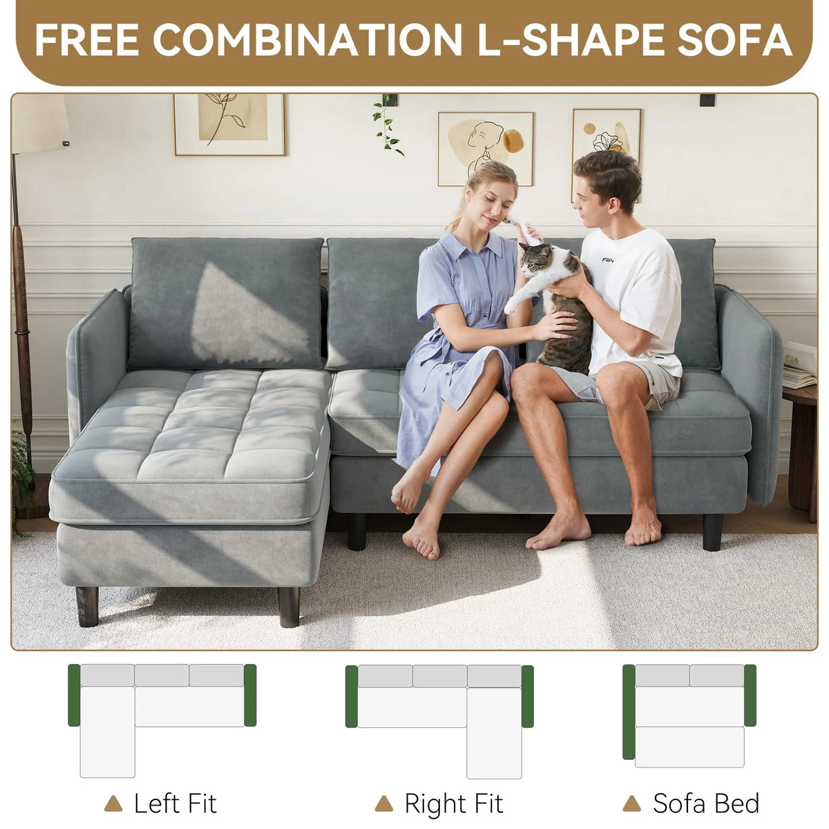 Chenille L-Shaped Sectional Sofa with Storage Ottoman