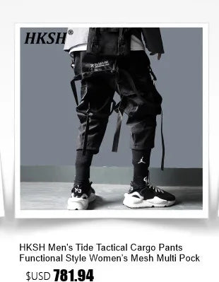 HKSH Spring Autumn New Outfit China-Chic Dark Ribbon Zipper Men Tide Dark Hooded Sweatshirt Original Punk Ins Cargo Pants HK0531