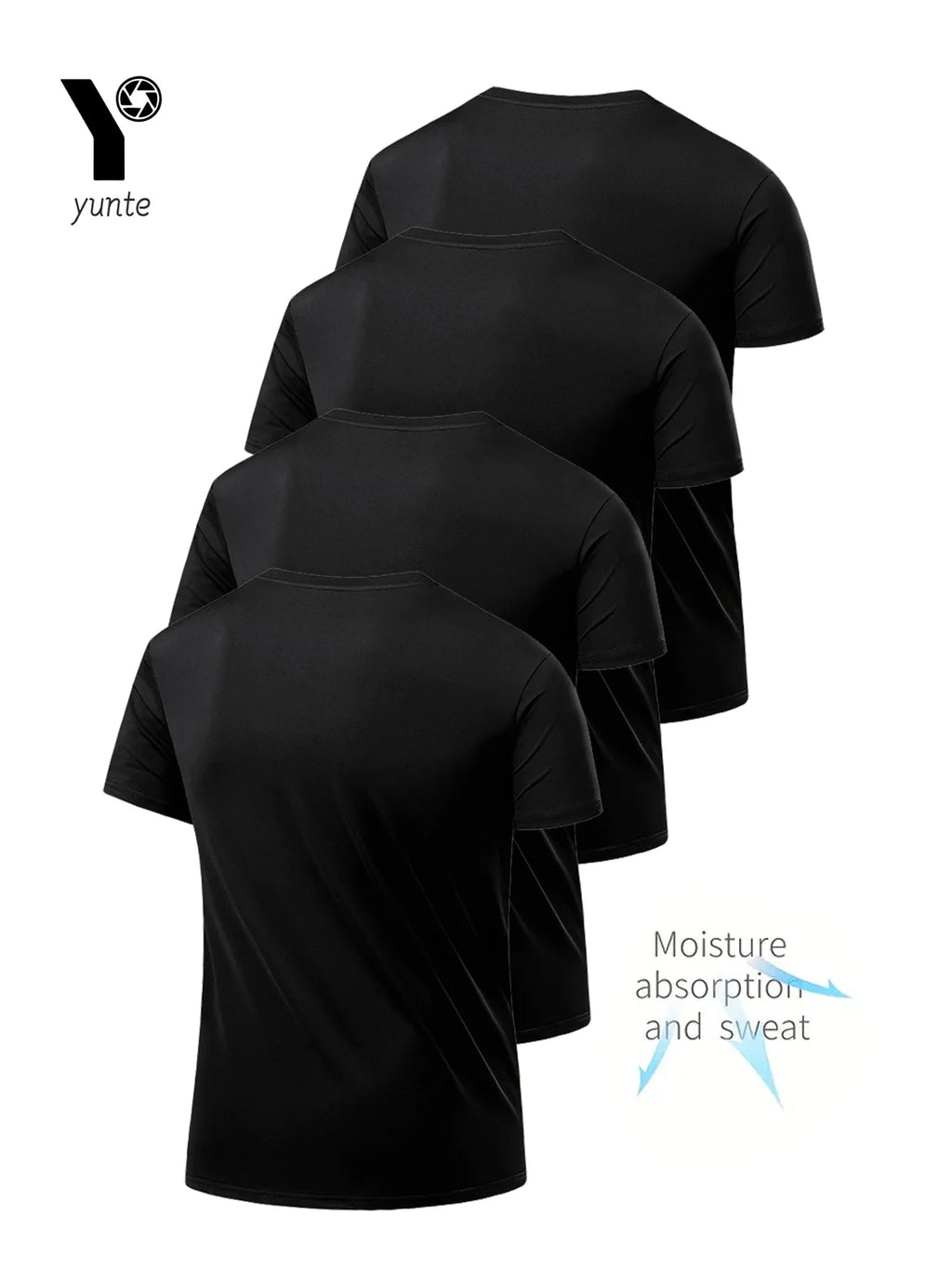 Round Neck T-Shirt 4-Pack Black Ultra-Light Men's Quick-Drying