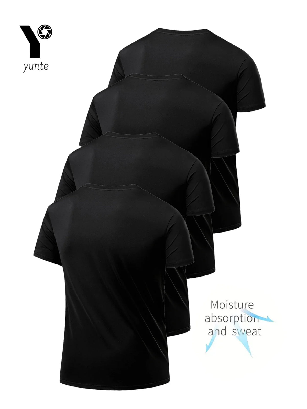 Round Neck T-Shirt 4-Pack Black Ultra-Light Men's Quick-Drying