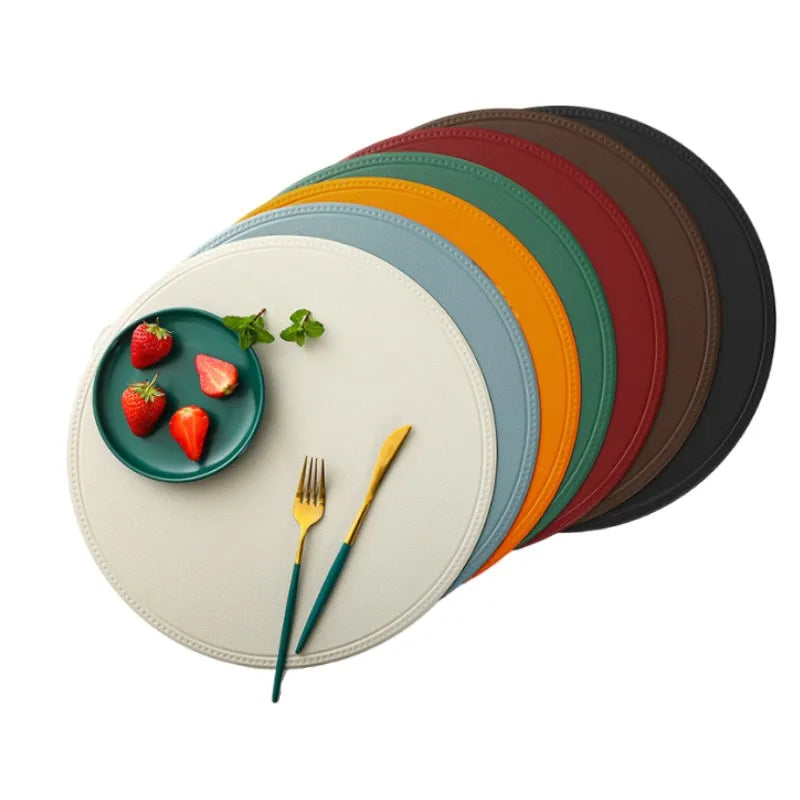 1/4/6/10PCS Round Cream Faux Leather Placemats Luxury Washable Dining