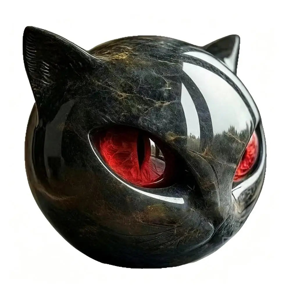 Black Cat Head  - Luxury Resin Figurine with Various Pupil Colors, Marble Texture Cat Statue for Office Desk Decor, Unique Gift