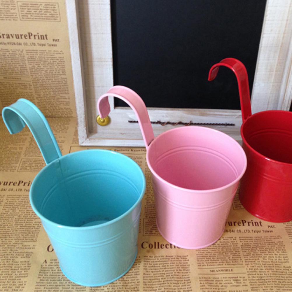 Hanging Flower Pot Natural Style Iron Metal Bucket Balcony Courtyard Home Decor Cafe Hook Wall Pot Flower Pot Garden Decoratiom