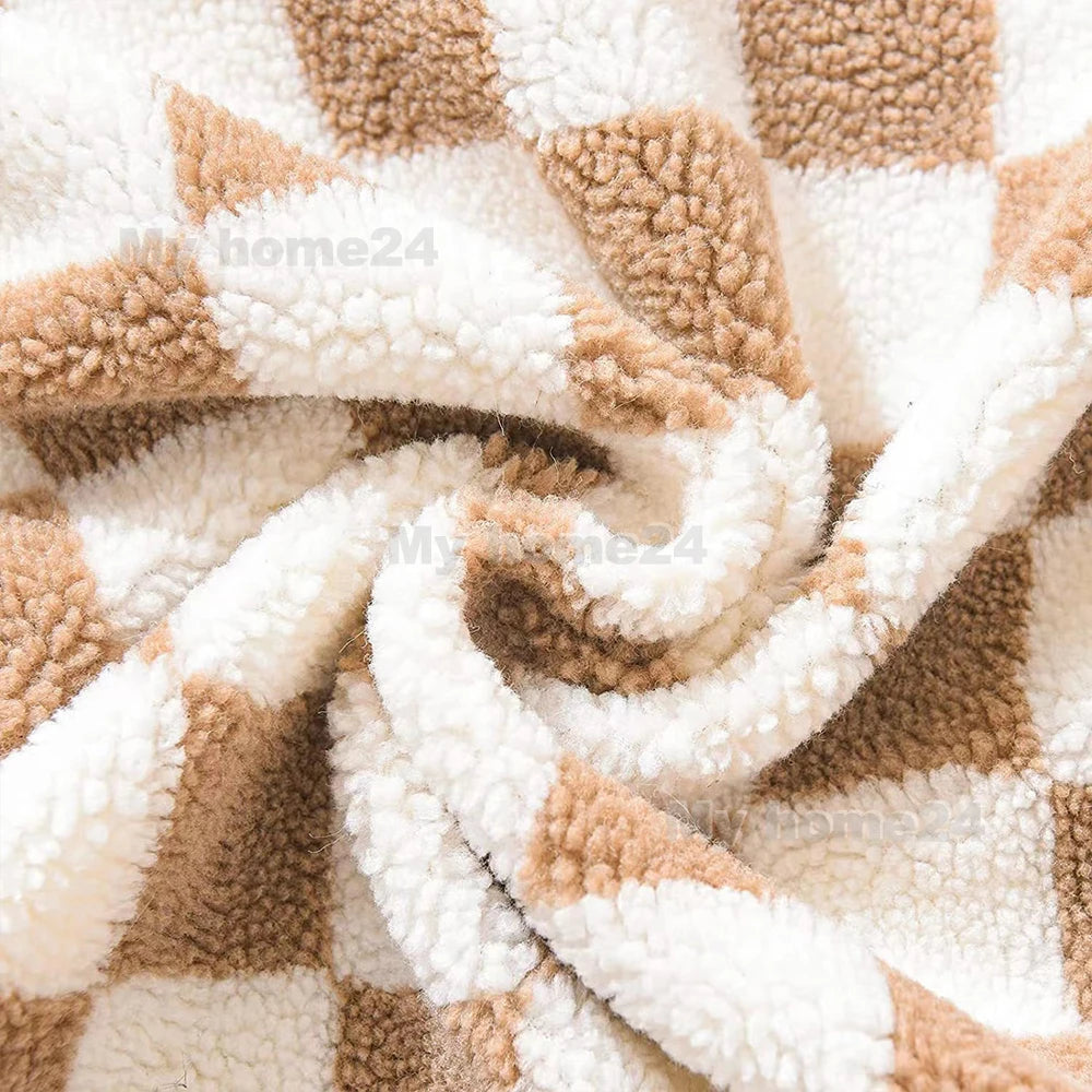 1Pc 45*45cm 50*50cm Checkerboard Plaid Plush Cushion Cover Knitted Car Sofa Throw Pillow Cover Short Fleece Pillowcase Cushion