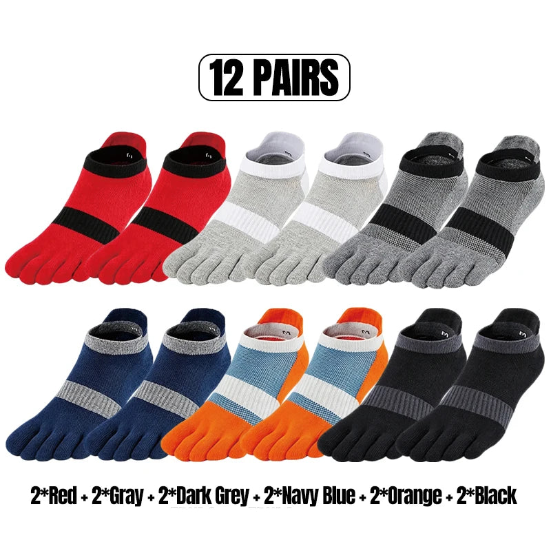1/5 Pairs Men's Mesh Toe Socks Color Block Striped Low Cut Five Finger Running Sport Socks Breathable Anti-Bacterial Toe Socks