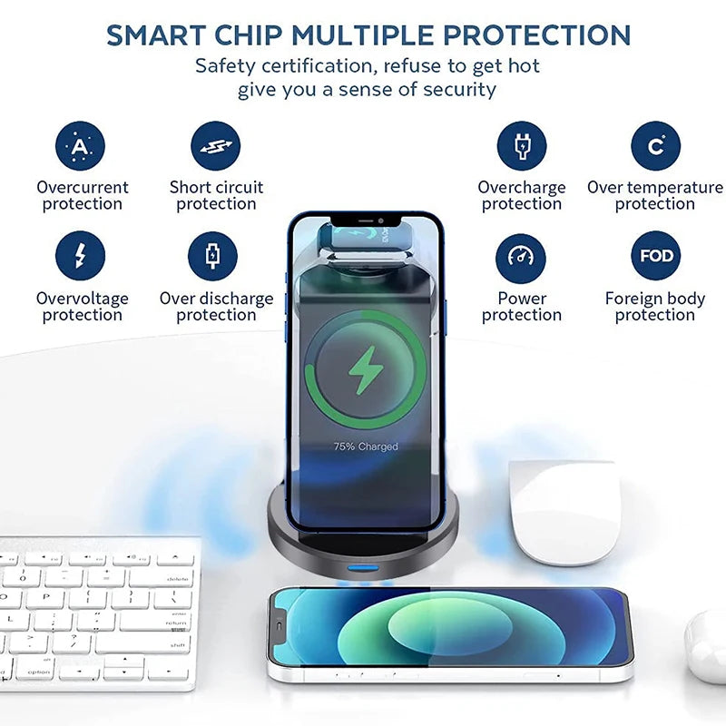 3 In 1 Wireless Charger Stand Mobile phone Holder For iPhone 16 15 14 13 Pro Max iWatch AirPods Fast Charging Station