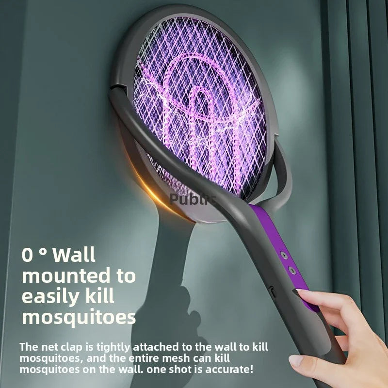 Rotating Head Electric Fly Swatter USB Rechargeable Mosquito Killer Multi Functional Electronic Flyswatter Trap Lamp for Flies
