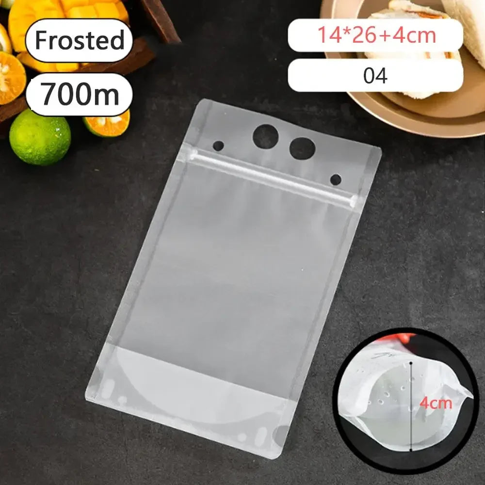 50Pcs Clear Plastic Drinking Packaging Bag Food Fresh Keeping Transparent Beverage Juice Milk Coffee Pouch Zip Bag Without Straw