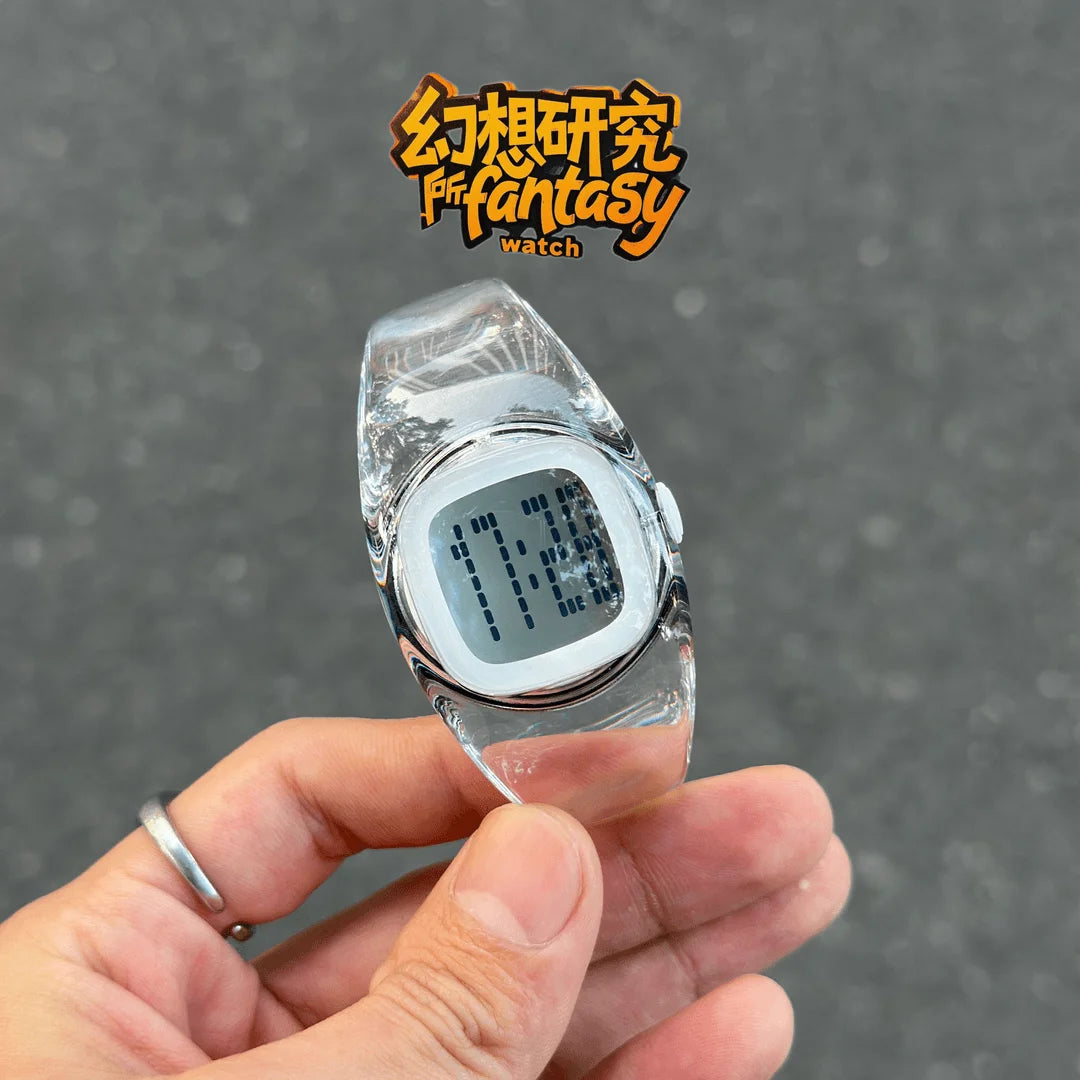 Y2K Fully Transparent Watch — Minimalist See-Through Design, Paired with an Acrylic Strap (Fits Wrist Circumference ≤ 18 cm)