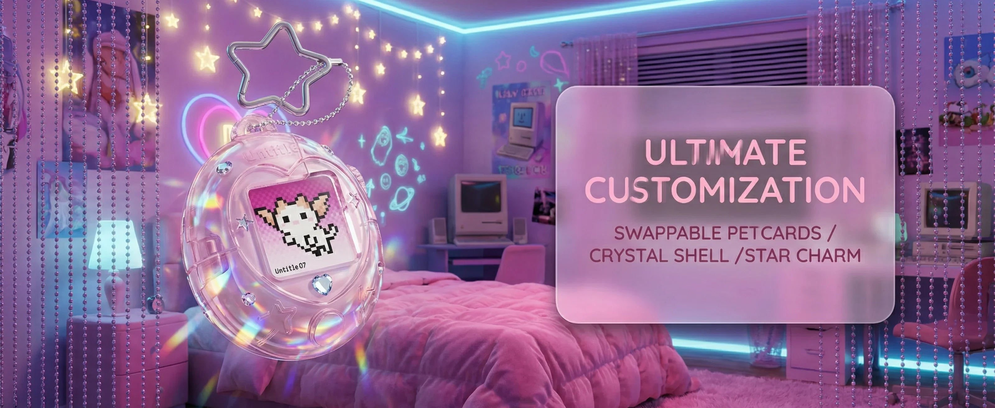 Cute Tamagotchi Airpods Pro 2 1 Case, Star Lanyard Silicone Earphone Storage Bag, Pink Transparent Aesthetic Desktop Ornament