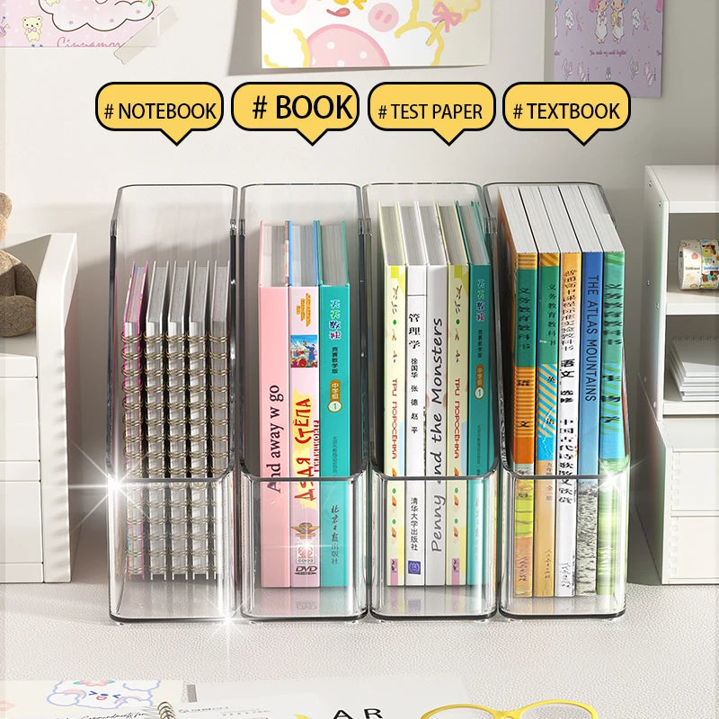 Vertical File Holder, Clear PET Desk Organizer and Storage Bins Holding for Magazines, Binders, Notebooks, Envelopes, Multi-purp