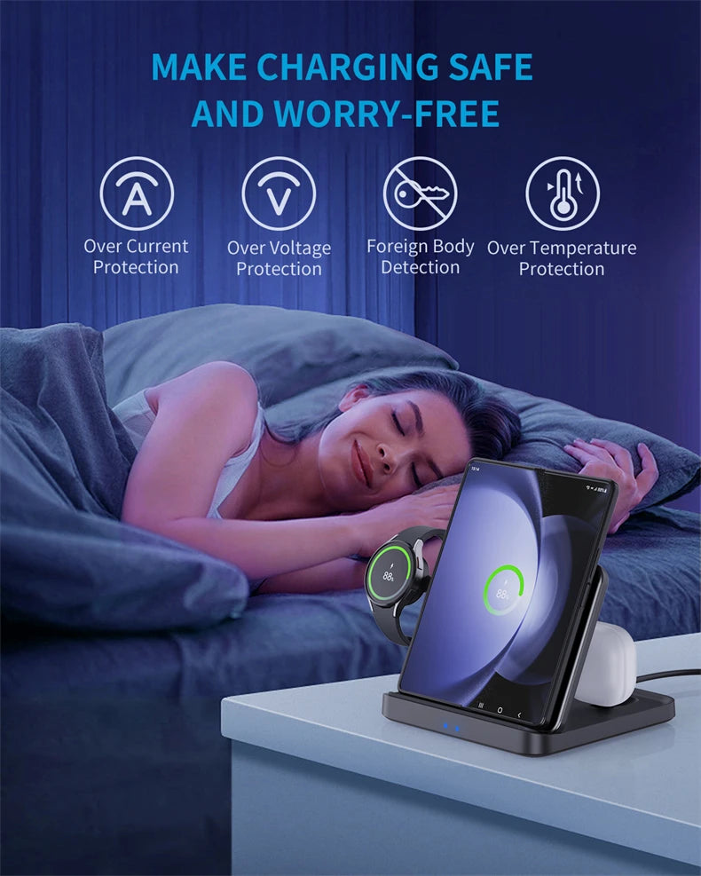 HaaYot Professional Galaxy Z Flip & Fold 7 6 5 Wireless Charger Stand Fast Charging Station Dock for S26 Ultra Galaxy Watch Buds