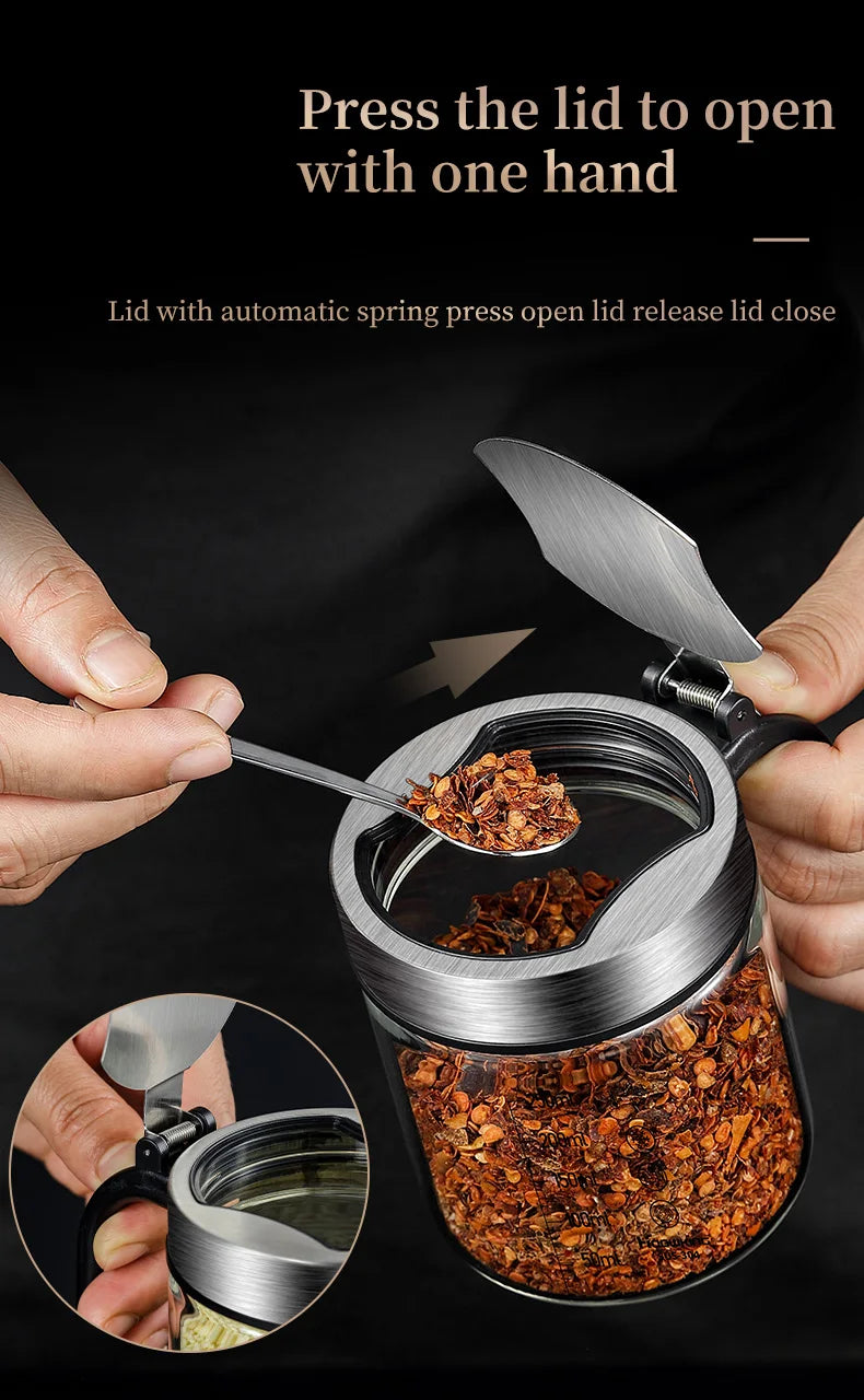 1pc Spices Glass Seasoning Jar with Spoon Sugar Bowl Salt Shaker Seasoning Container Kitchen Supplies Storage Set Spice Boxes