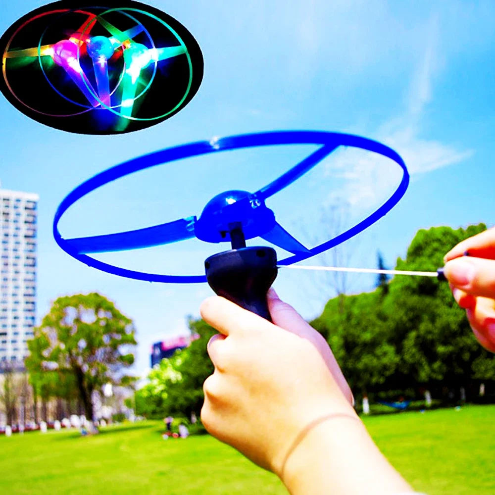 Luminous Flying Disc Propeller Toys LED Lighting Pull String