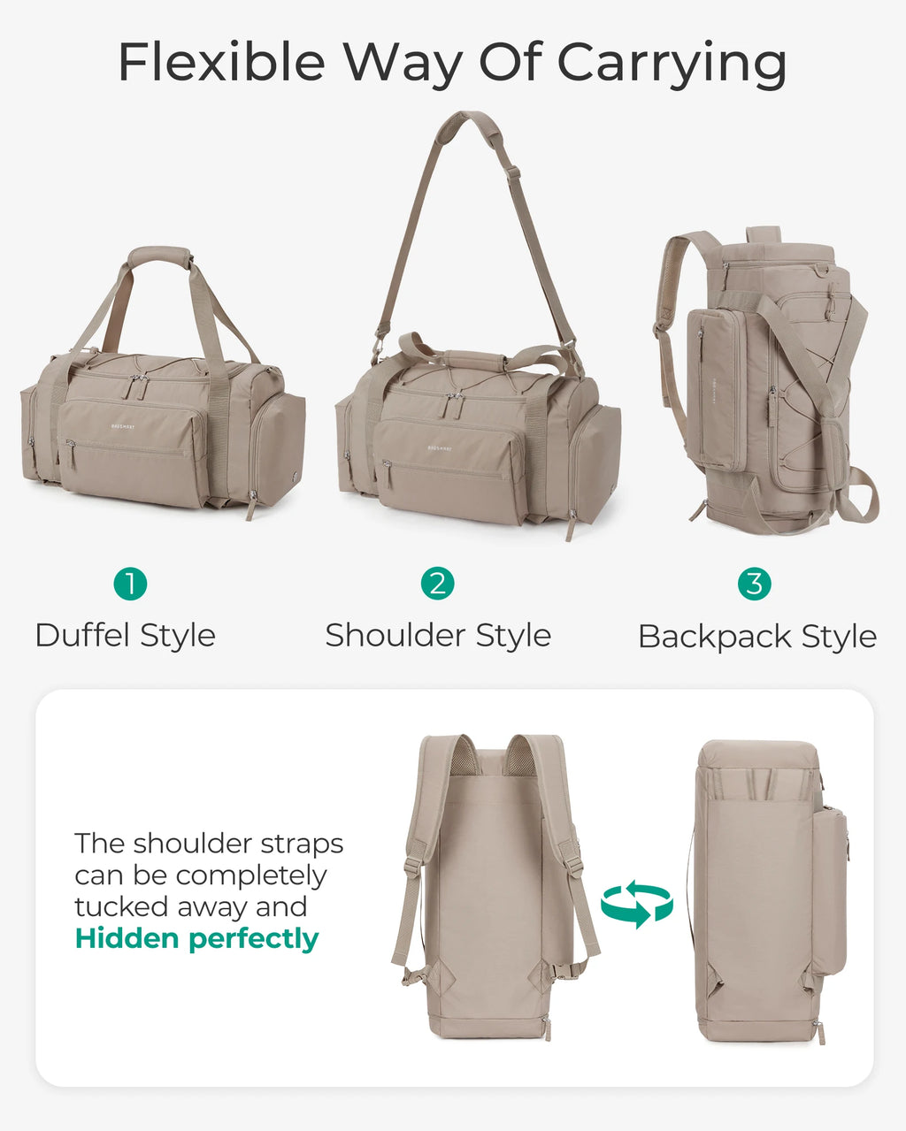 Bagsmart 4-IN-1 Duffle Bags for Women Lightweight Gym Bag