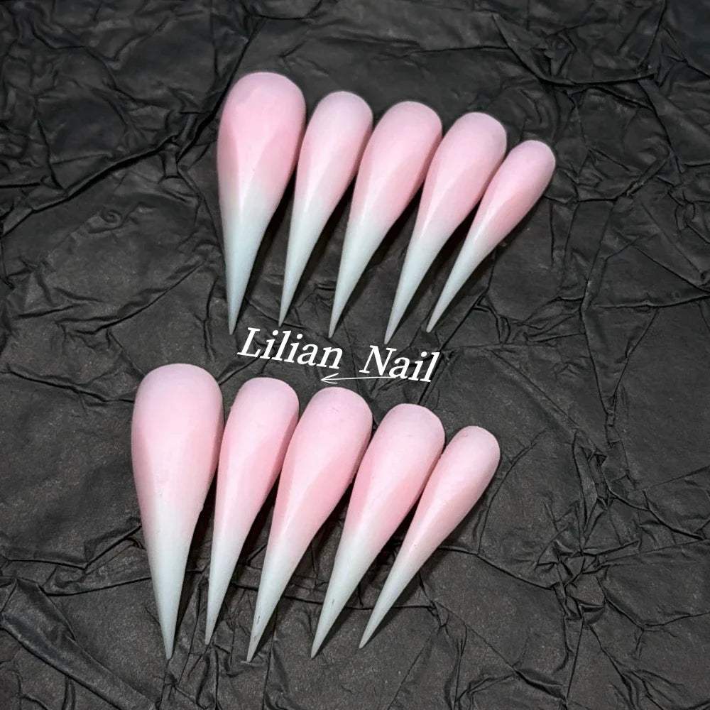 10Pcs Spice Girl Colorful Handmade Full Cover False Nail Y2K Long Dragon Shape Claw Cat Eyes Gradients Reusable Press On Nails