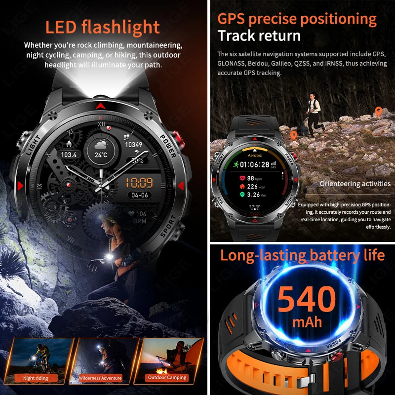 LIGE New Military 540mAh Battery Smart Watch Men 5ATM