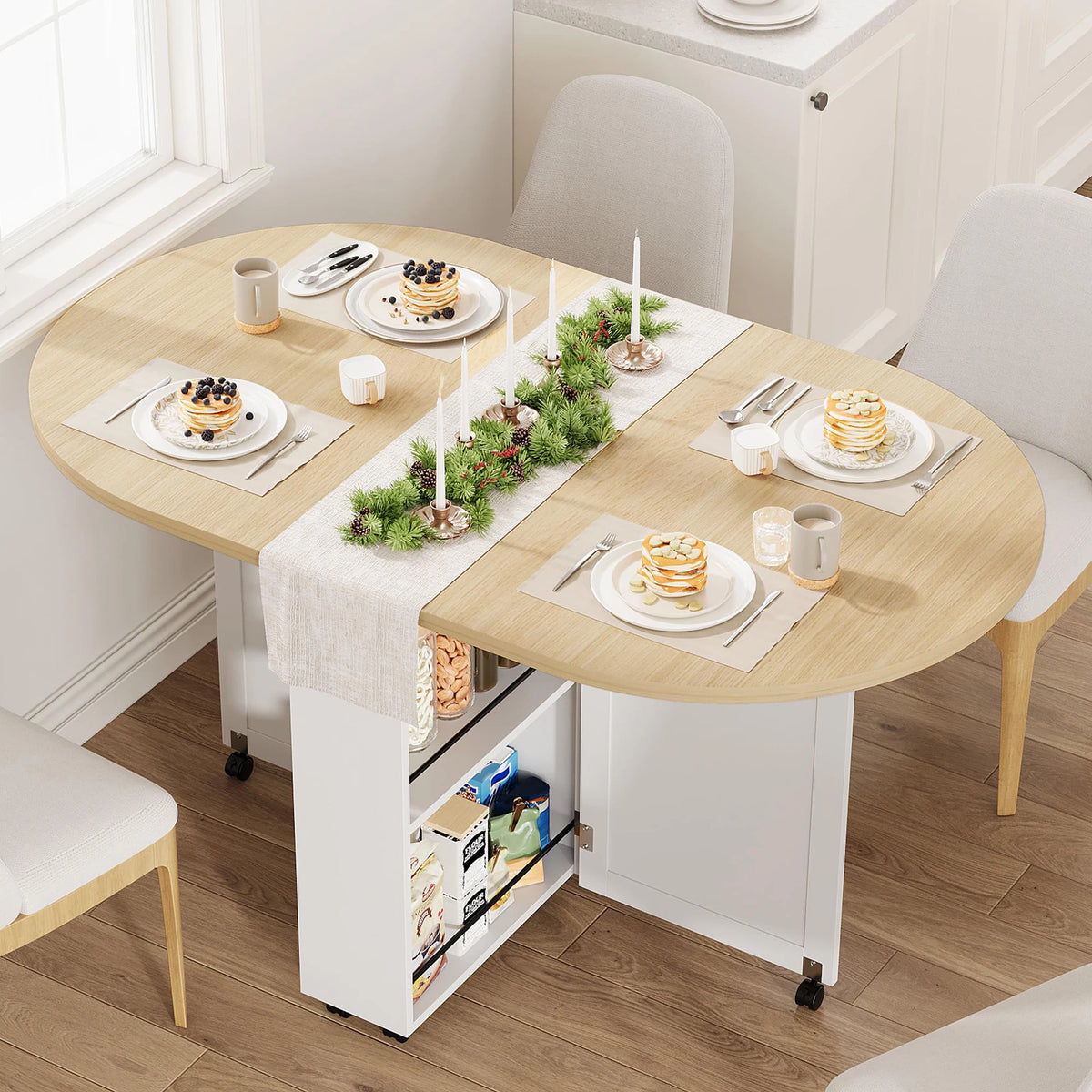 3-in-1 Folding Kitchen Table With Wine Rack