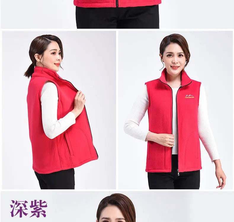Autumn Winter Fleece Vest Women Stand Collar Zipper Sweatshirt Sleeveless Cardigan Warm Waistcoat Solid Tankcoat Women Clothing