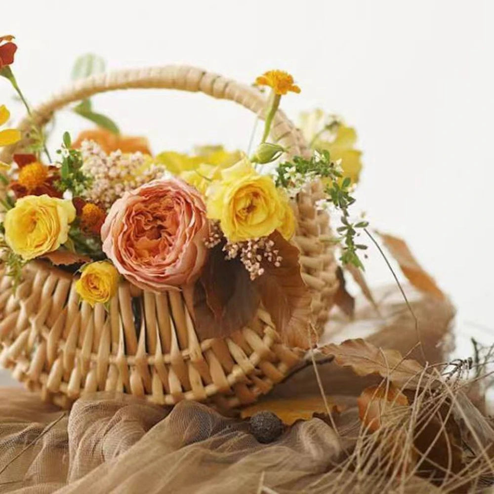 Wicker Basket Woven Basket With Handle Wedding Flower Girl Baskets Sturdy Picnic Home Decor