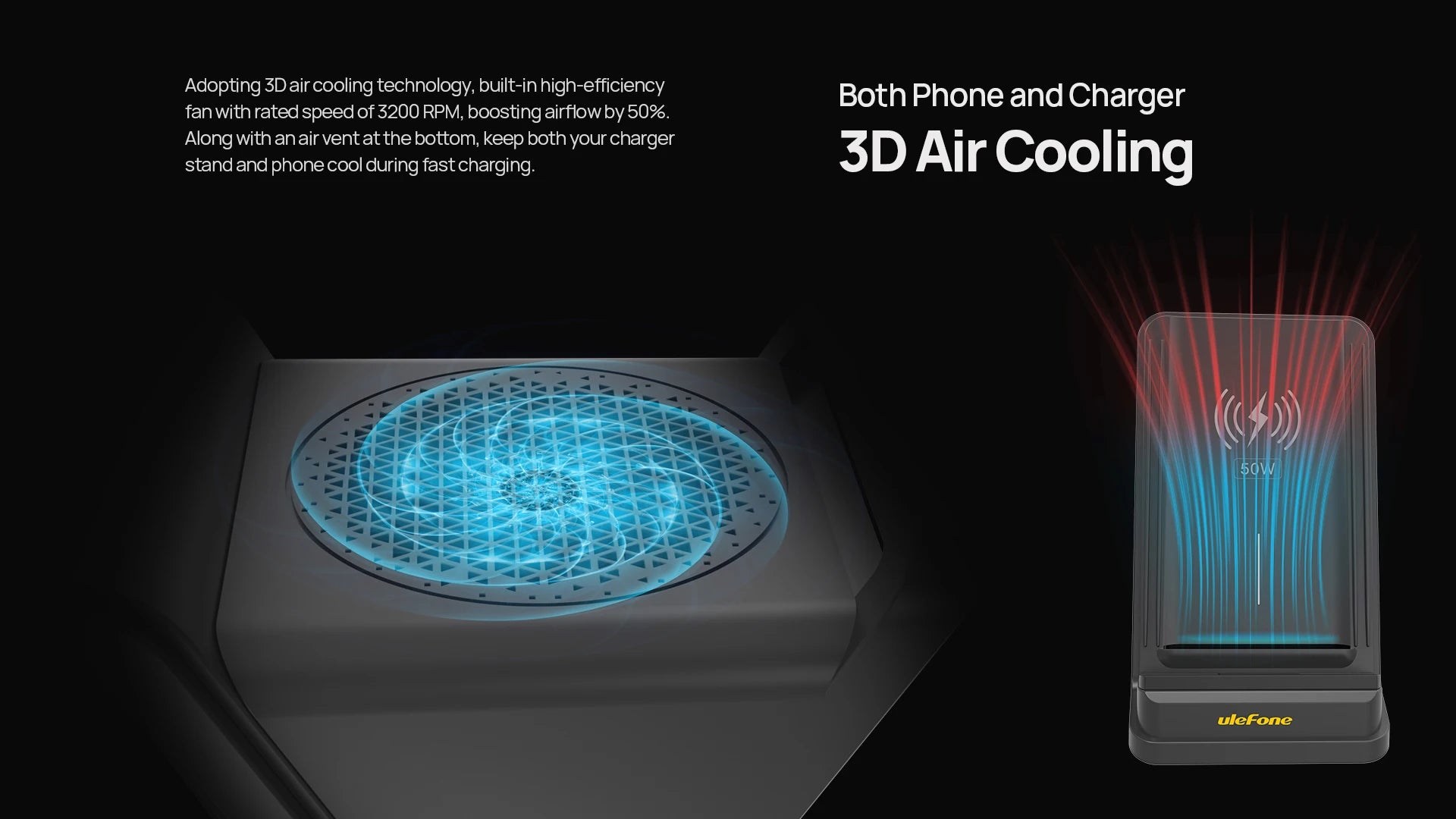 Ulefone WCS01 50W Air-cooled Wireless Charger Stand Ulefone Wireless Charging Phone Holder
