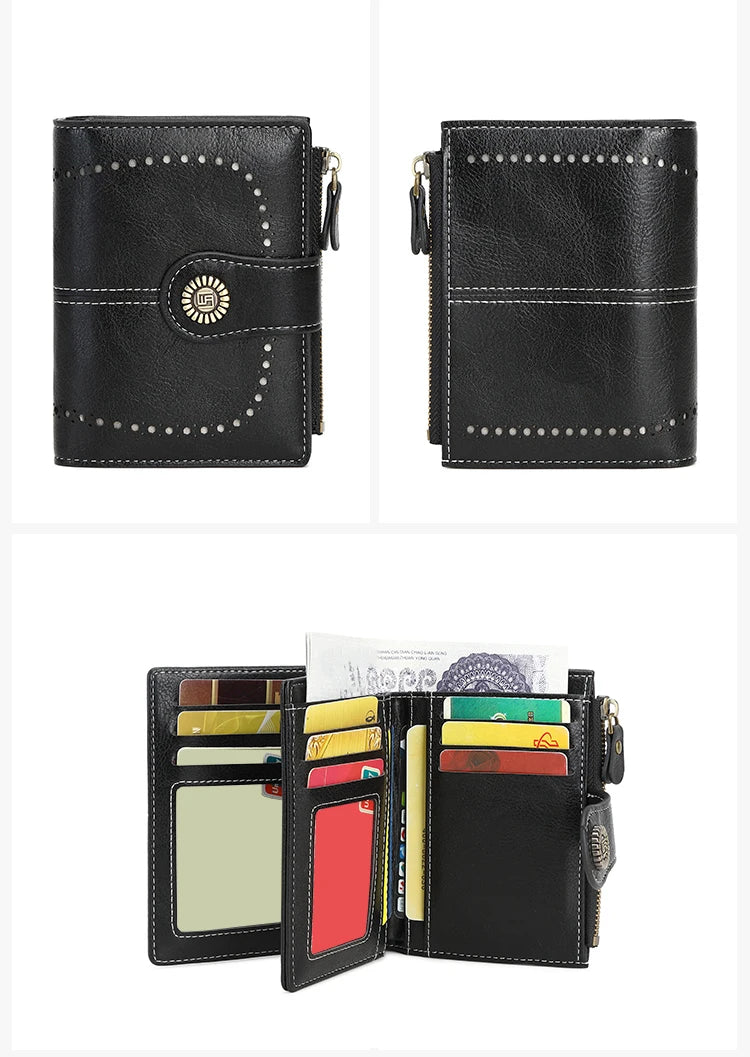 RFID Anti-Theft Retro Wallet for Women, Multi-Card Zipper, Zipper Buckle, Fashion Coin Wallet, Multi-functional Short Wallet