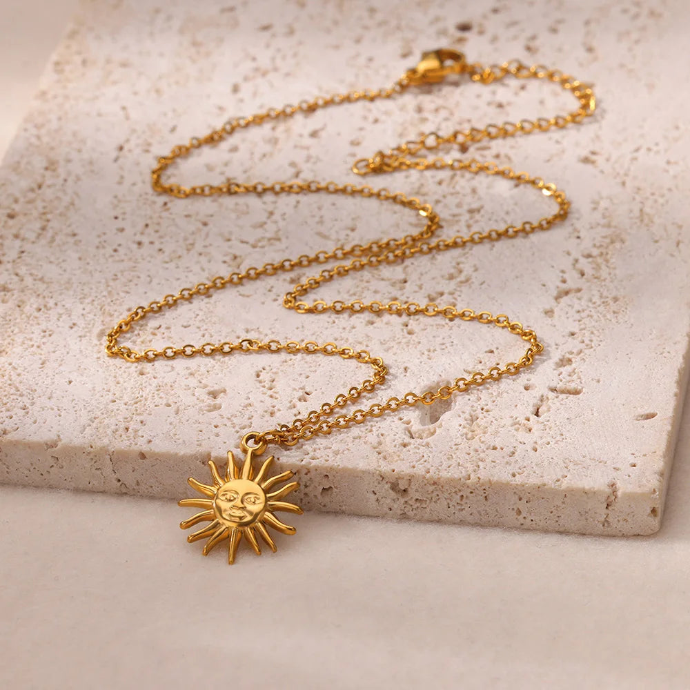 Stainless Steel Geometric Necklace For Women Fashion Sun Sunflower