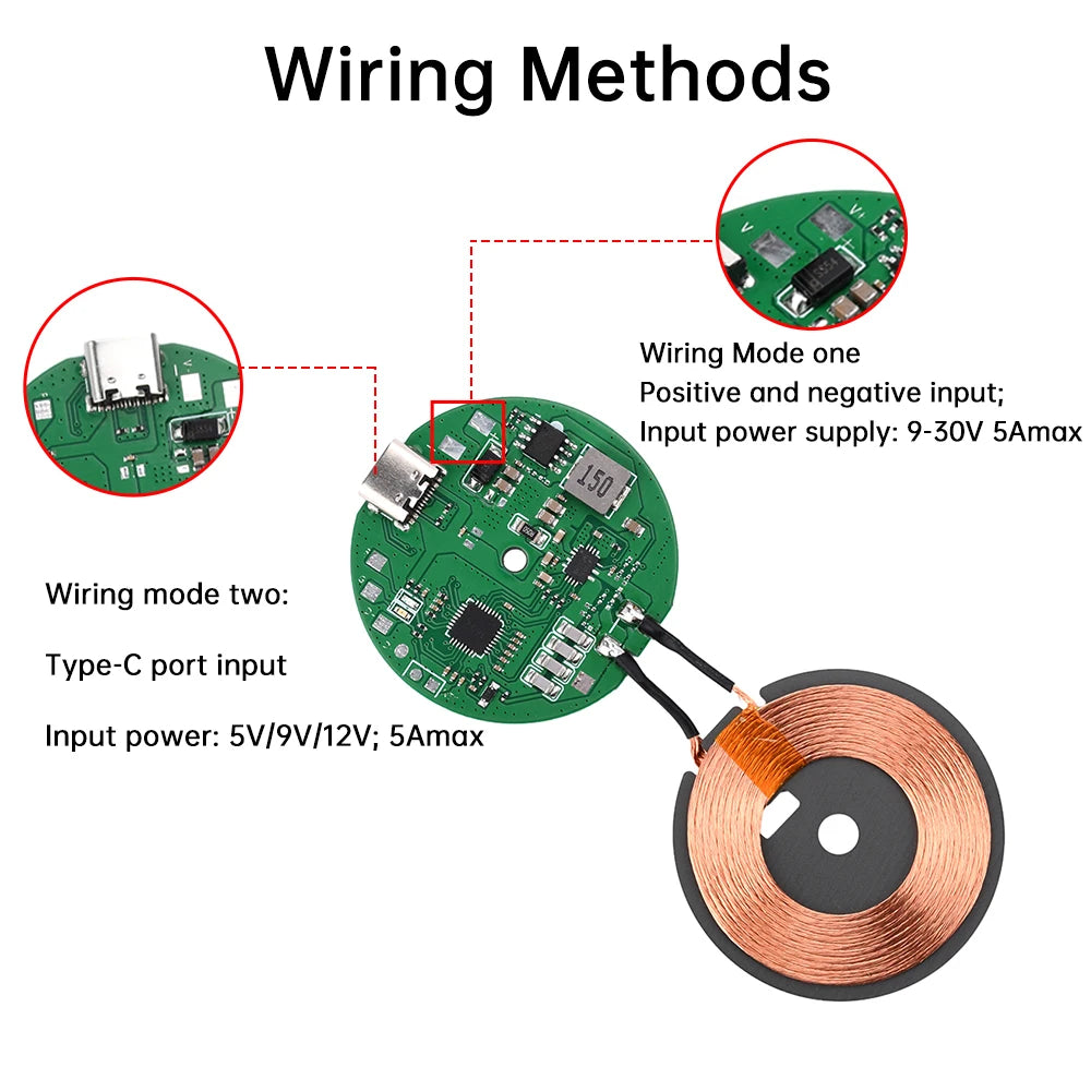 Type C DC 5-12V 20W High Power Wireless Charger Transmitter Module Fast Charging Circuit Board for Mobile Phone
