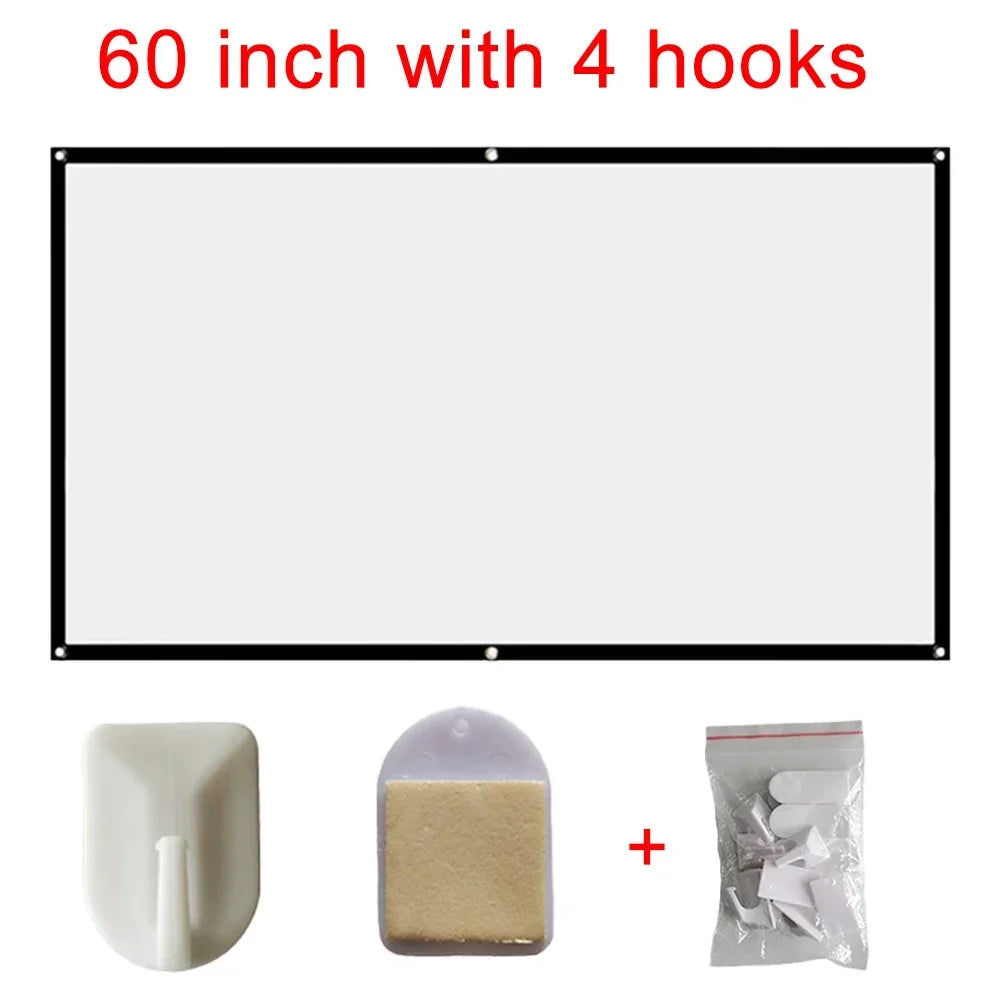 60-150 inch Foldable 16:9 Projector Screen Portable High Density White No Creases Soft Home Movie Theater HD Projection Screen
