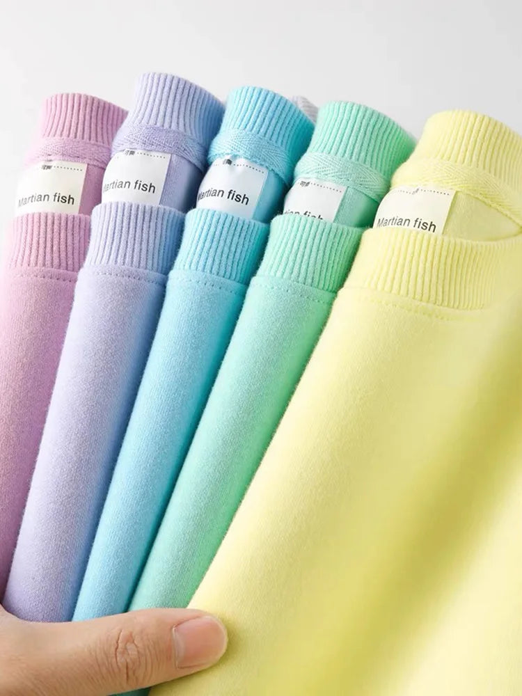 Streamgirl Cotton Basic Sweatshirt Women Oversized Yellow Pullovers Loose Casual Tops Spring Colorful Sweatshirts Women Pink
