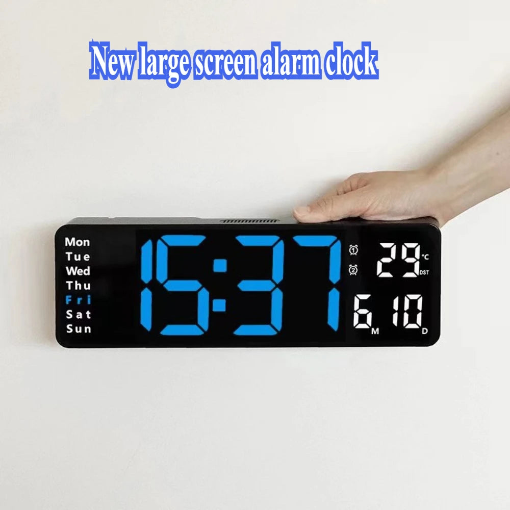 Hot 9 Inch Large Digital Wall Clock USB Powered TEMP Humidity Week Auto Dimmer DST Table Clock 12/24H Electronic LED Alarm Clock