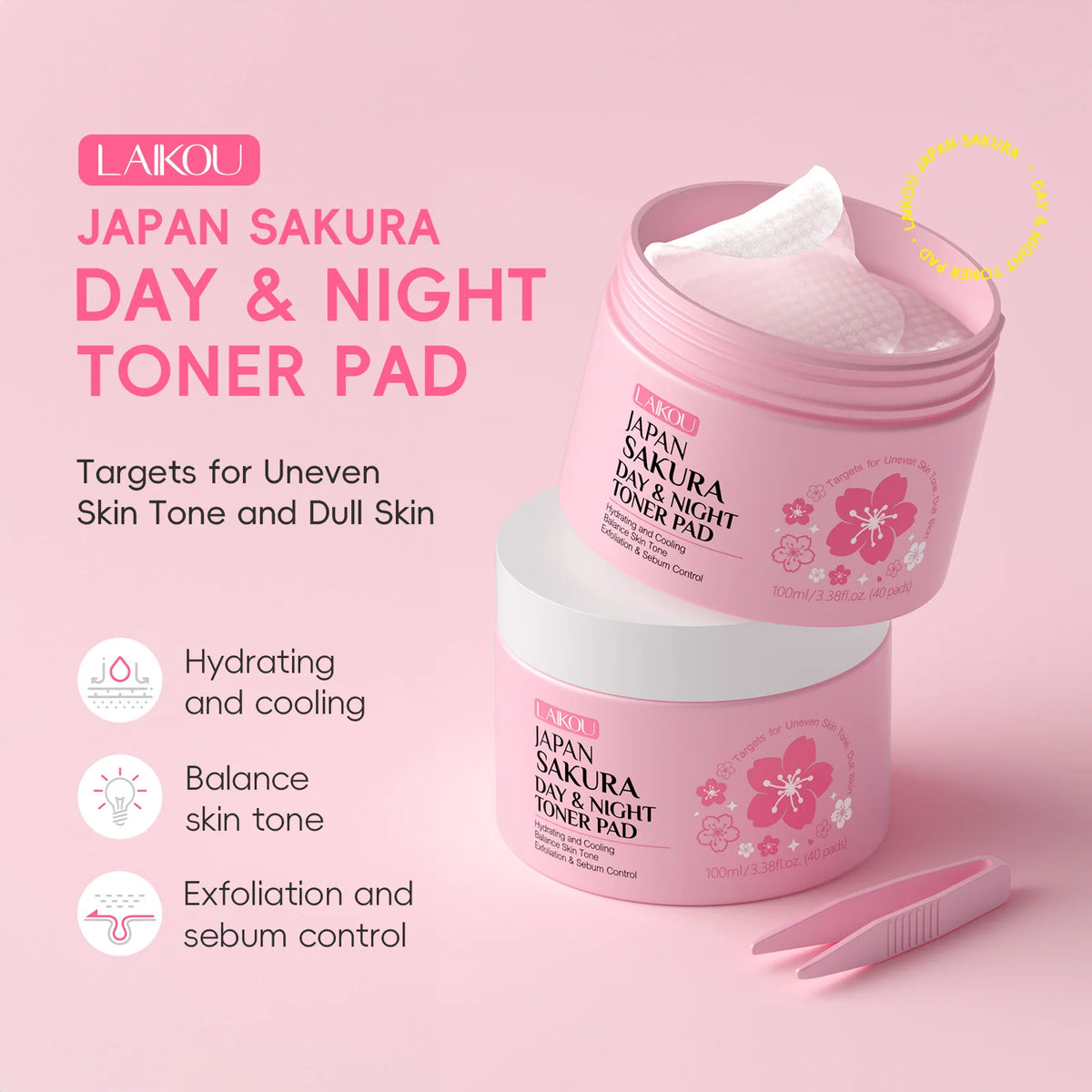 Japan Sakura Toner Pads 100ml 40pads Day Night Use Remove Makeup Cleanse Moisturize Face Care Hydrating Treatment  Skin Care