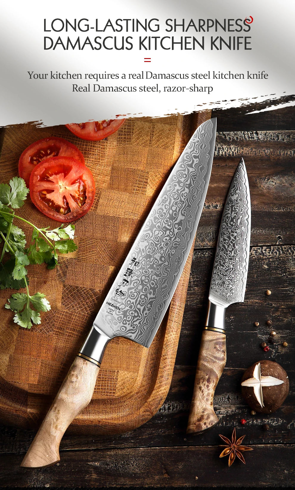 HEZHEN 1-2PC Knife Set Professional Damascus Steel Utility Chef Knife For Meat Japanese Cook Kitchen Knife
