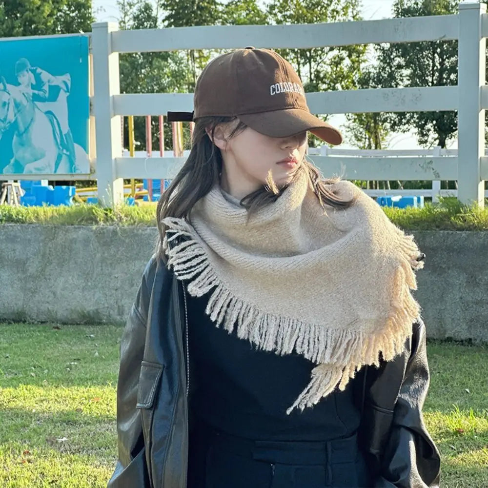 High Quality Winter Triangle Shawl Versatile Tassel Knitted Shawl Wraps Thickned Cold Proof Blanket Scarf for Women