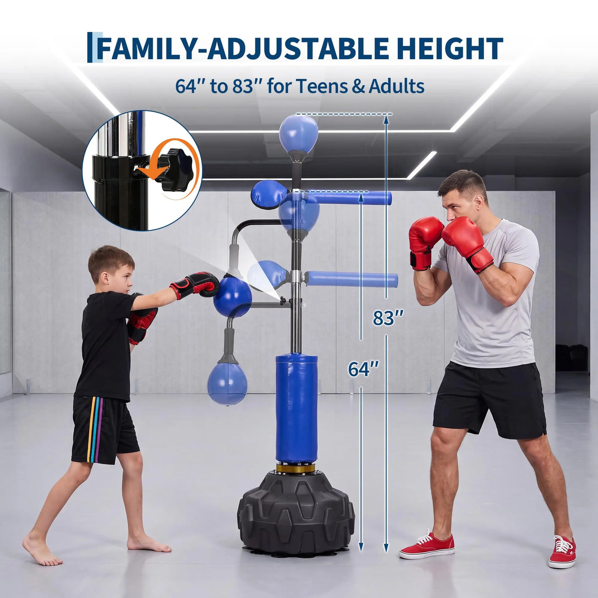 Height Adjustable Freestanding Boxing Bar with Swivel Bar and 2